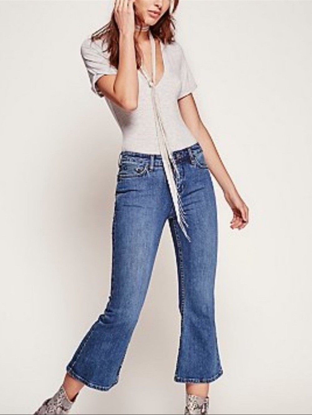 Free People Chloe Crop Kick Flare Jeans Size 27